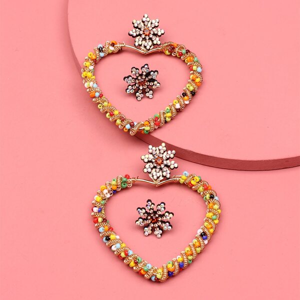

2pairs Rhinestone Decor Heart Design Earrings, Multicolor