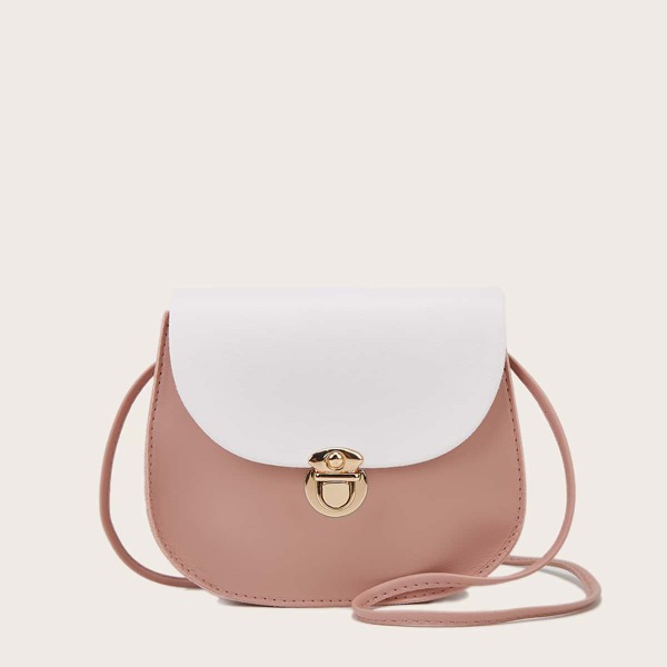 

Two Tone Push Lock Saddle Bag, Pink
