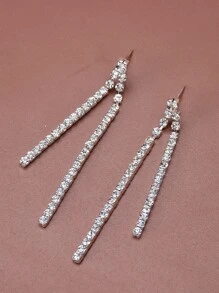 Fashionable Rhinestone Embellished Long Earrings For Women