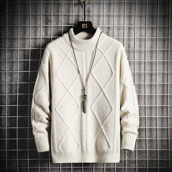 

Men Solid Argyle Knit Sweater, Beige