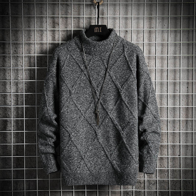 

Guys Heather Grey Argyle Knit Sweater, Dark grey