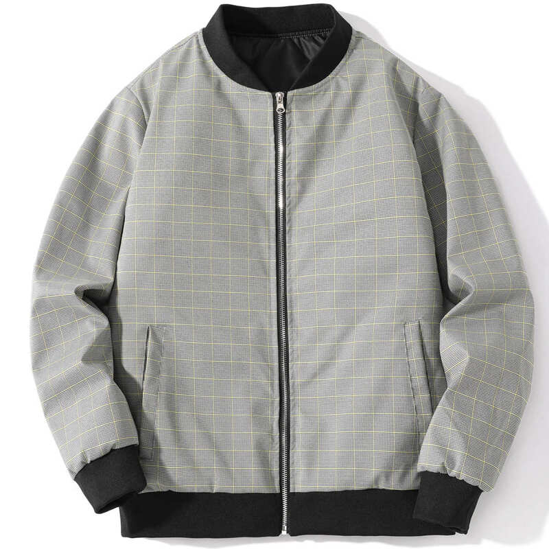 

Guys Plaid Zip Up Bomber Jacket, Grey