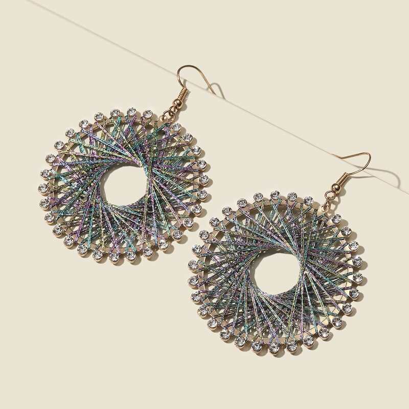 

Rhinestone Decor Round Drop Earrings, Multicolor