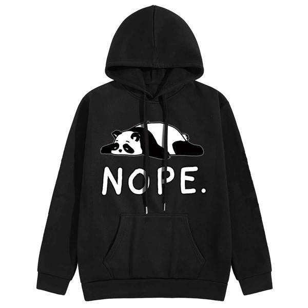 

Men Letter And Panda Print Drawstring Hooded Sweatshirt, Black