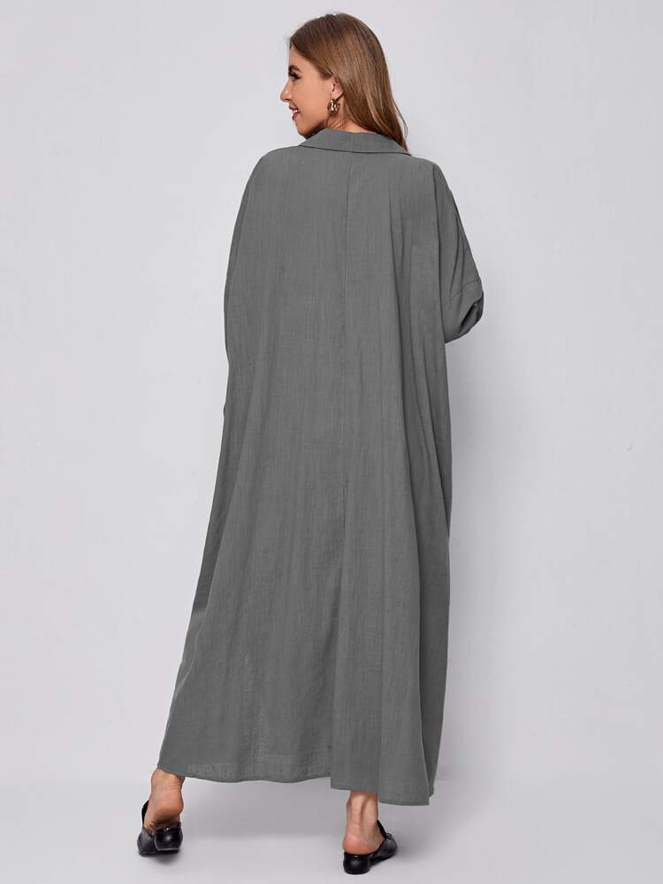 Flap Pocket Front Split Hem Oversized Shirt Dress