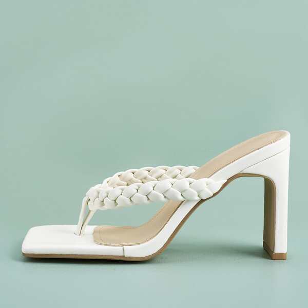 

Toe Post Braided Strap Mules, White