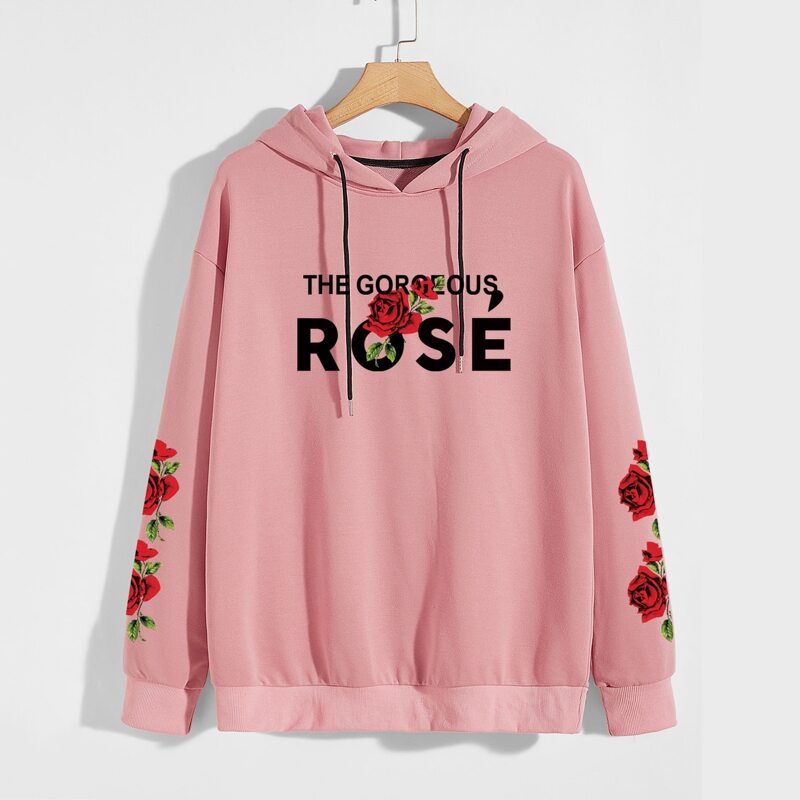 

Guys Floral & Letter Graphic Hoodie, Watermelon pink