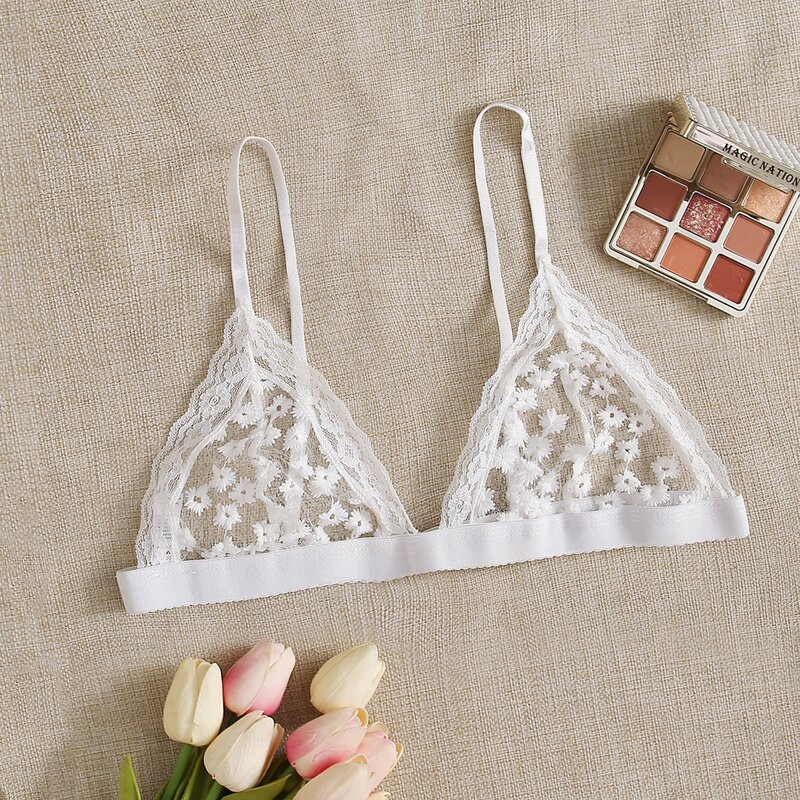 

Floral Lace Sheer Bralette, White