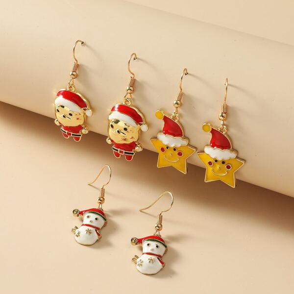 

3pairs Christmas Santa Claus Charm Drop Earrings, Multicolor