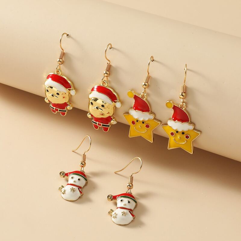 

3pairs Christmas Santa Claus Charm Drop Earrings, Multicolor