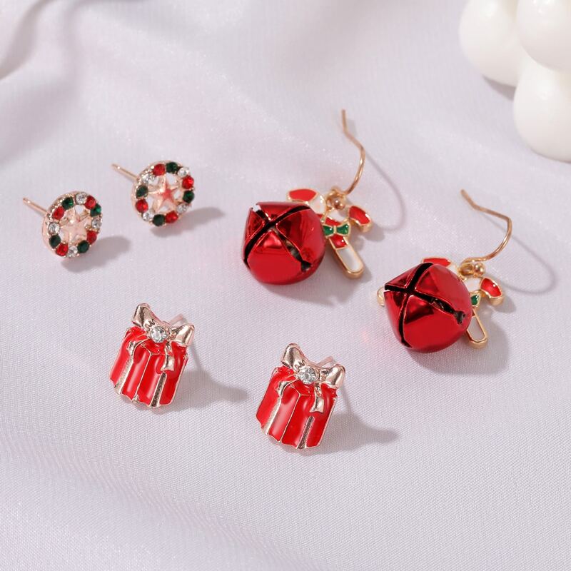 

3pairs Christmas Present Decor Earrings, Multicolor