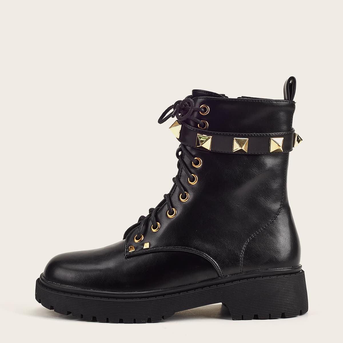 

Studded Decor Combat Boots, Black