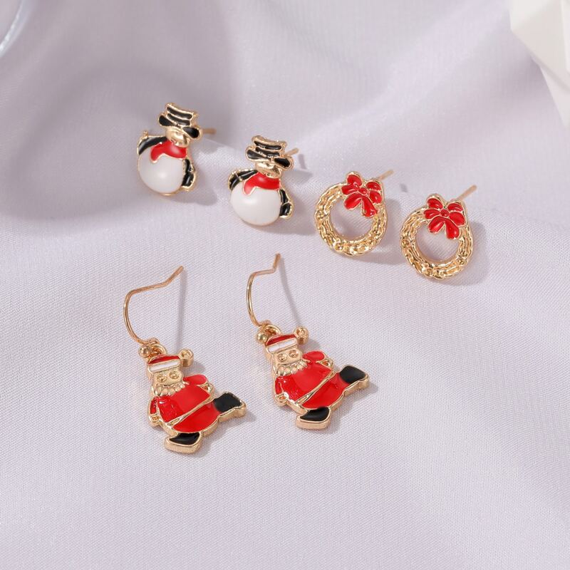 

3pairs Christmas Santa Claus Charm Earrings, Multicolor