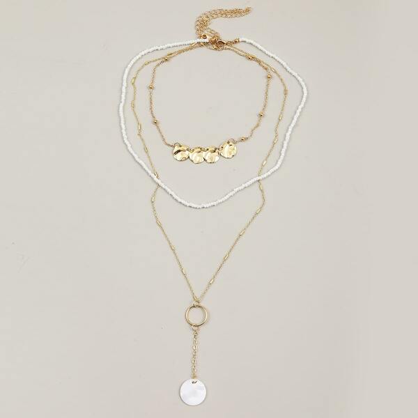 

3pcs Round Decor Necklace, Multicolor