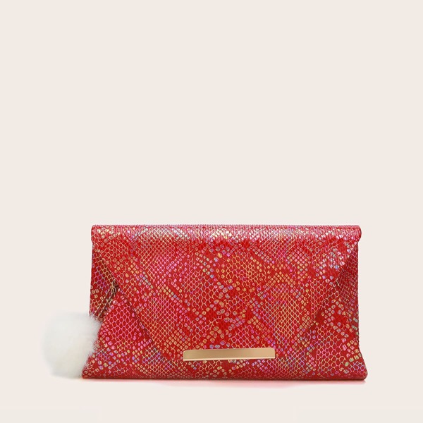 

Snakeskin Pattern Envelope Clutch Bag, Red