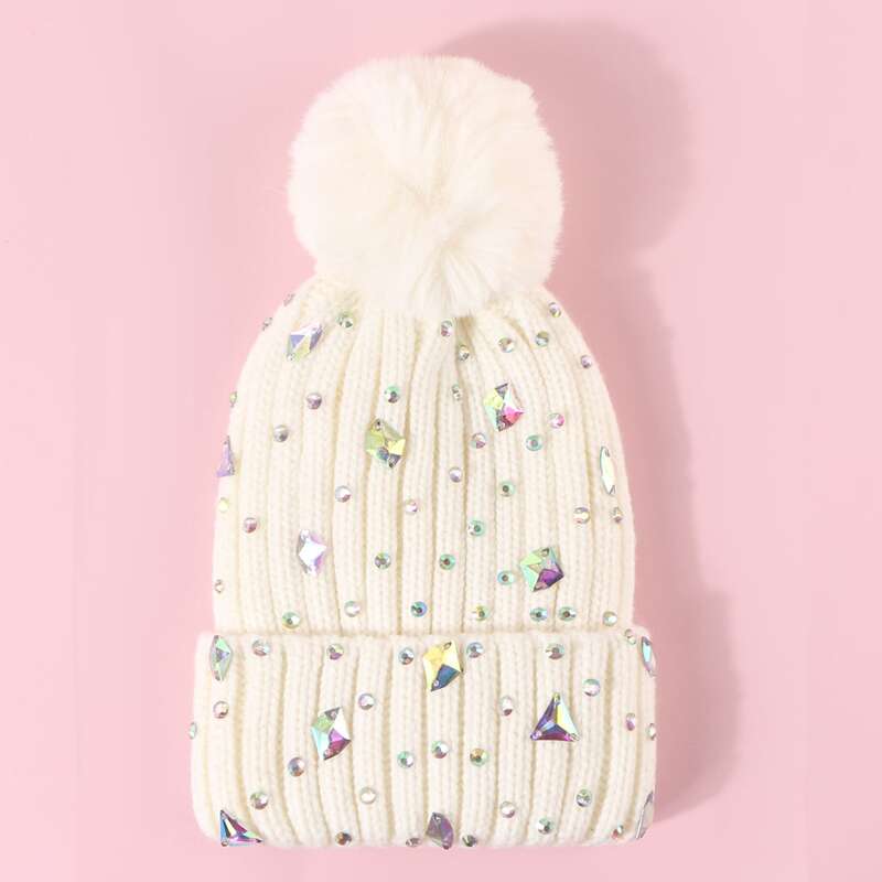 

Rhinestone Decor Beanie, Beige