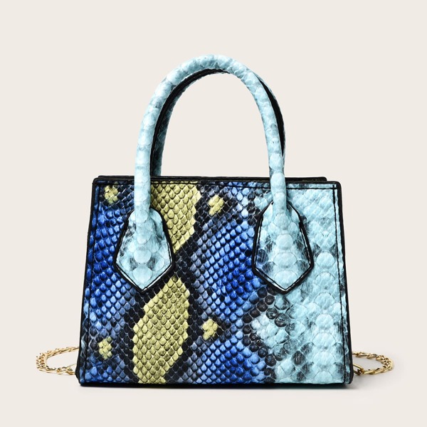 

Mini Snakeskin Pattern Satchel Bag, Blue