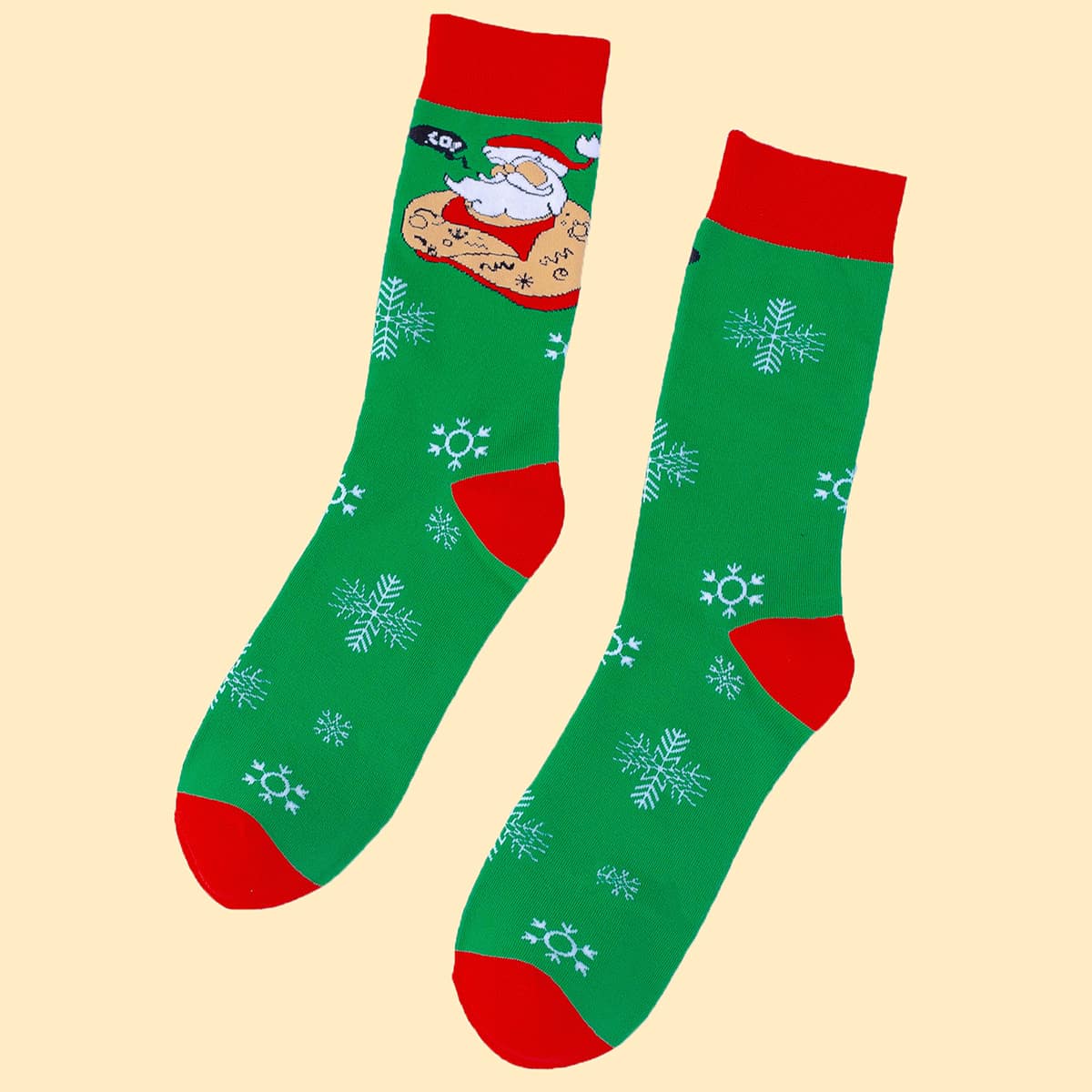 

1pair Santa Claus Print Socks, Green