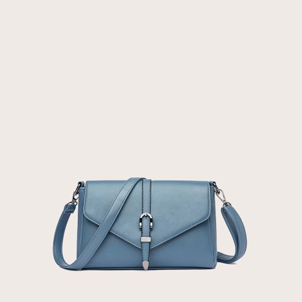 

Buckle Decor Flap Crossbody Bag, Blue