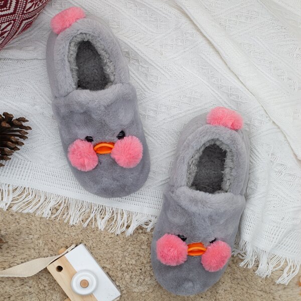 

Cartoon Decor Fluffy Slippers, Grey