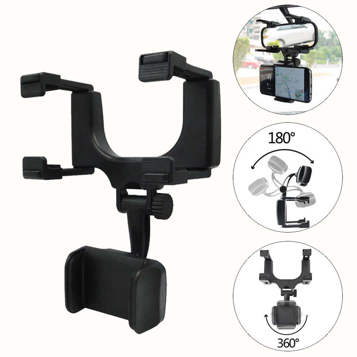 

Car Rearview Mirror Mount Phone Holder, Black