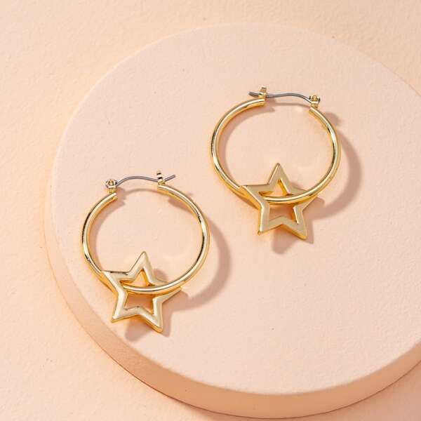 

Star Decor Hoop Earrings, Gold