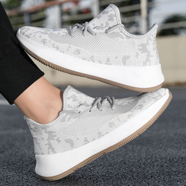 

Men Lace Up Decor Low Top Knit Sneakers, White