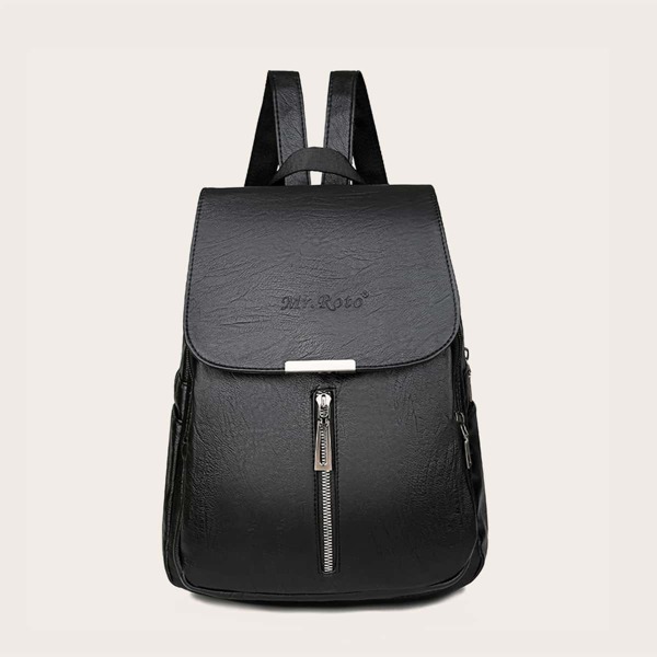 

Zip Front Flap Backpack, Black