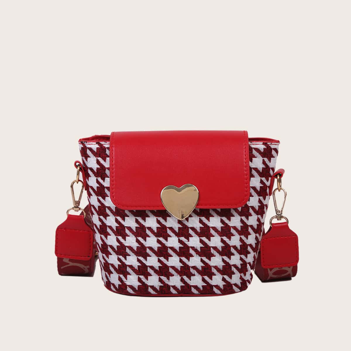 

Houndstooth Heart Crossbody Bag, Red