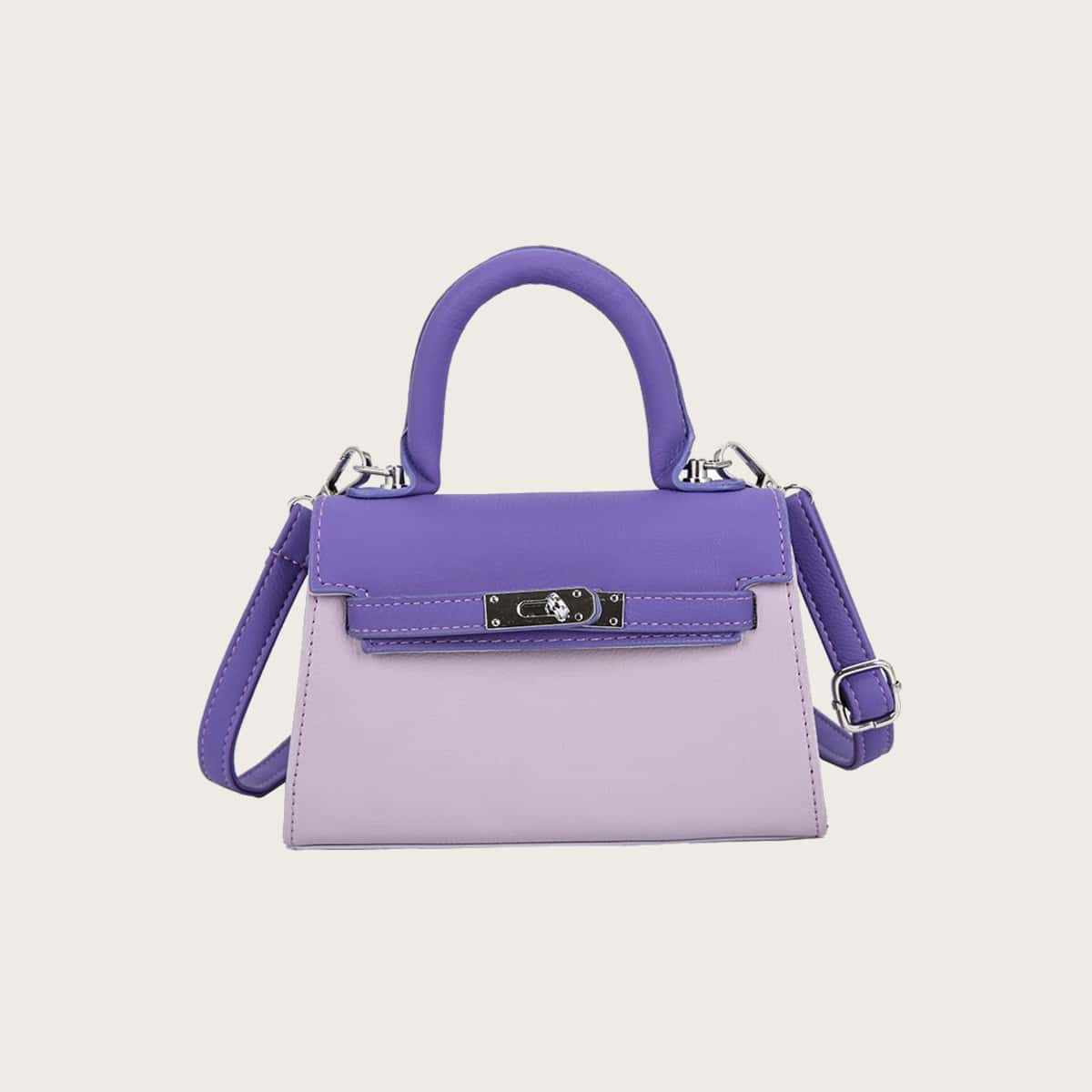 

Colorblock Satchel Bag, Purple