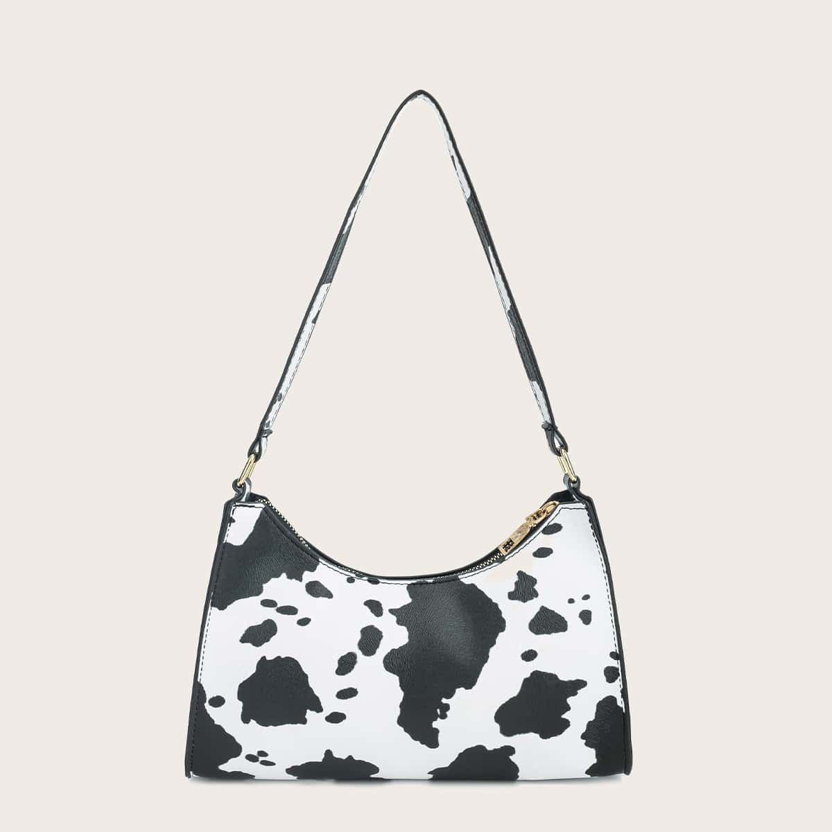 

Cow Pattern Shoulder Bag, Black and white