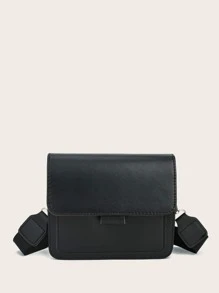 Minimalist Flap Crossbody Bag - Black - View 1
