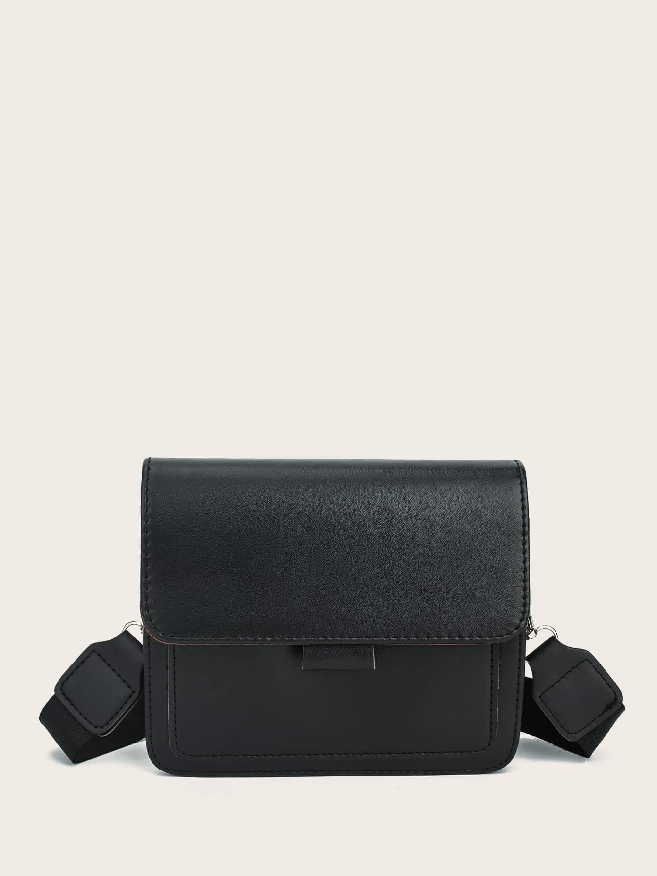 Minimalist Flap Crossbody Bag - Black - View 1