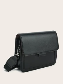 Minimalist Flap Crossbody Bag - Black - View 2