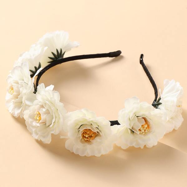 

Toddler Girls Flower Decor Hair Hoop, White
