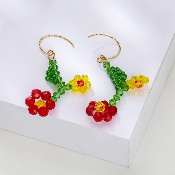 

Beaded Flower Charm Drop Earrings, Multicolor