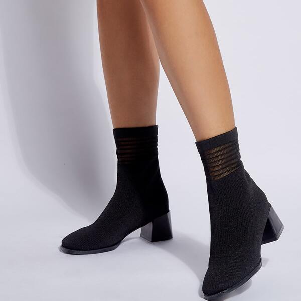 

Minimalist Chunky Heeled Sock Boots, Black