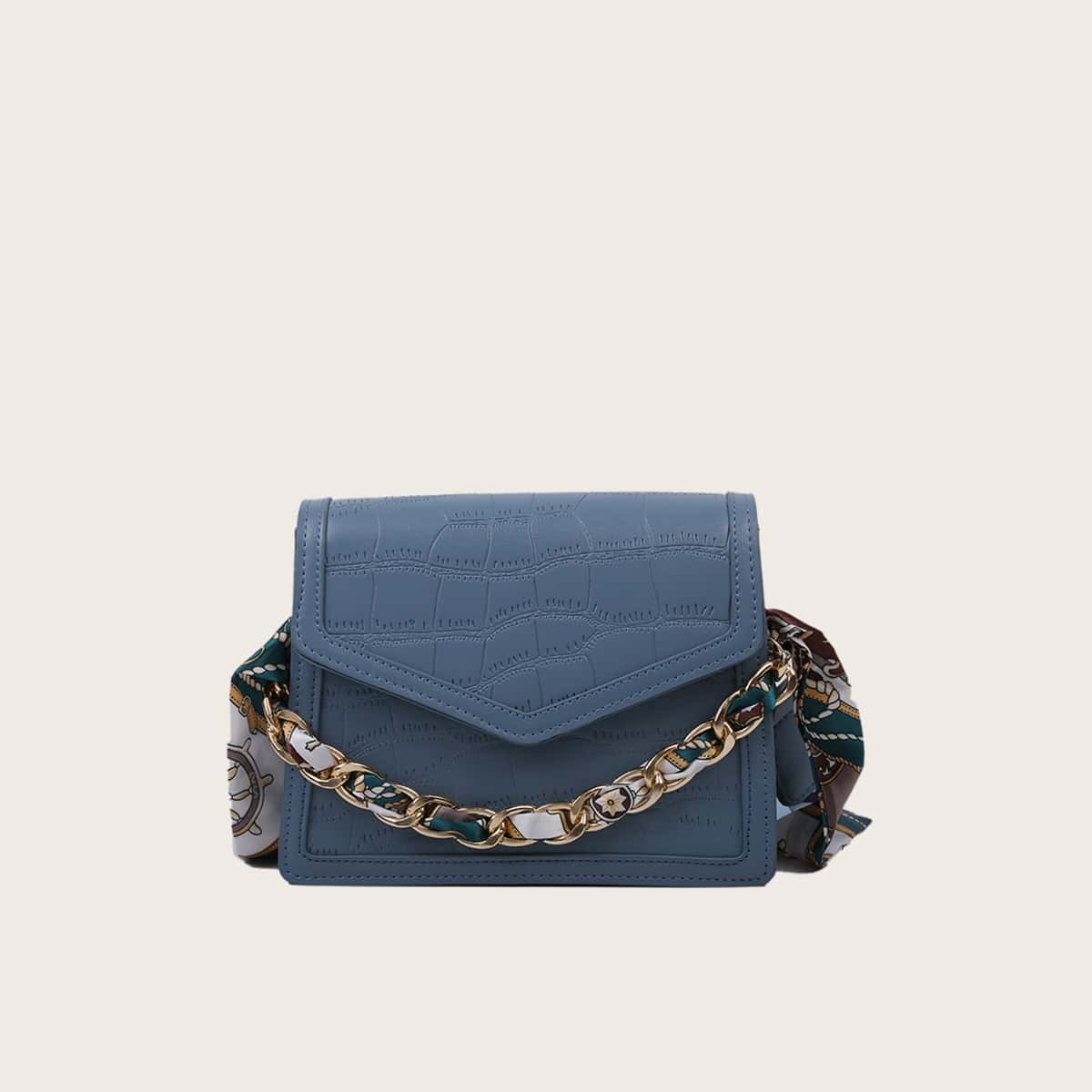 

Twilly Scarf Croc Satchel Bag, Dusty blue
