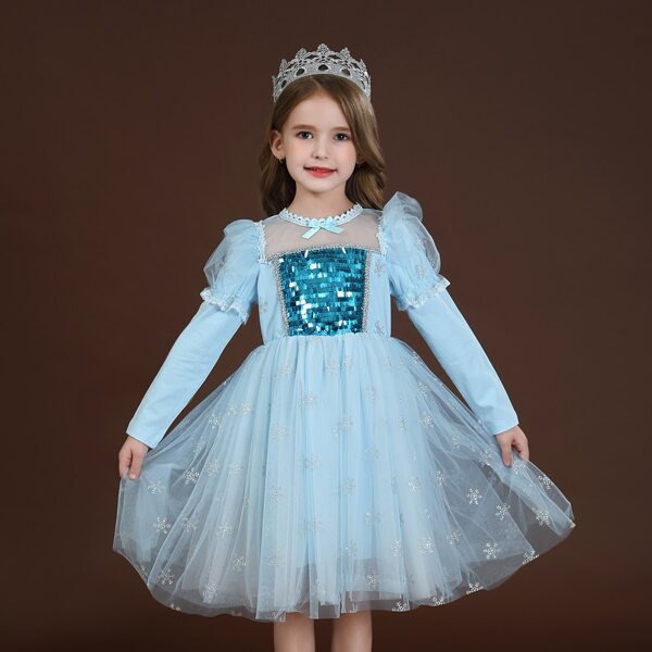

Toddler Girls Sequin Panel Puff Sleeve Princess Dress, Baby blue