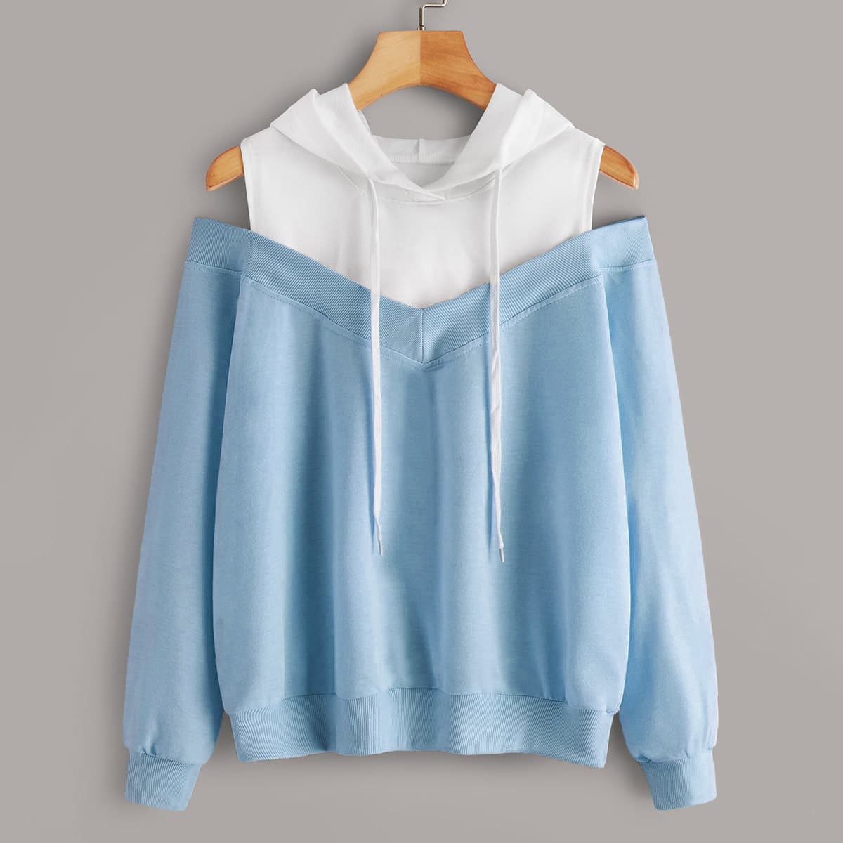 

Cold Shoulder Colorblock Hoodie, Baby blue