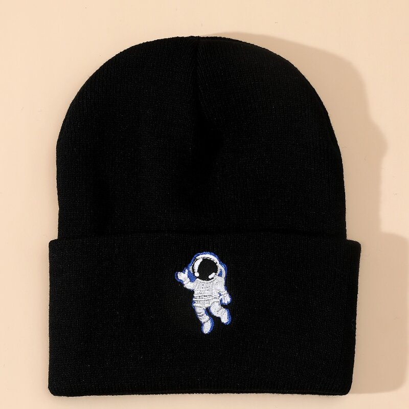 

Astronaut Embroidery Cuffed Beanie, Black