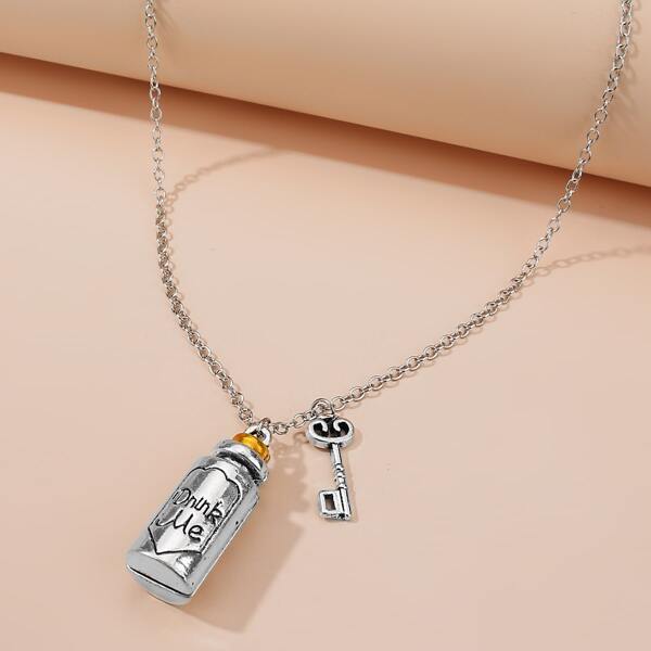 

Key & Bottle Pendant Necklace, Silver