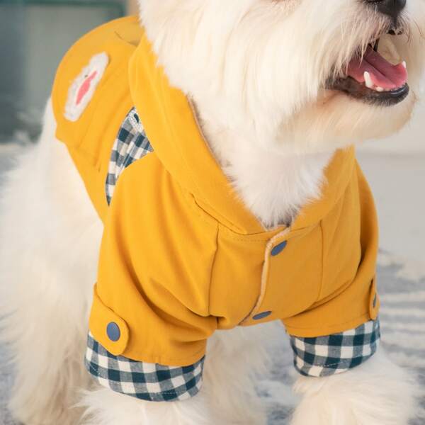 

Plaid Pattern Button Front Dog Coat, Yellow