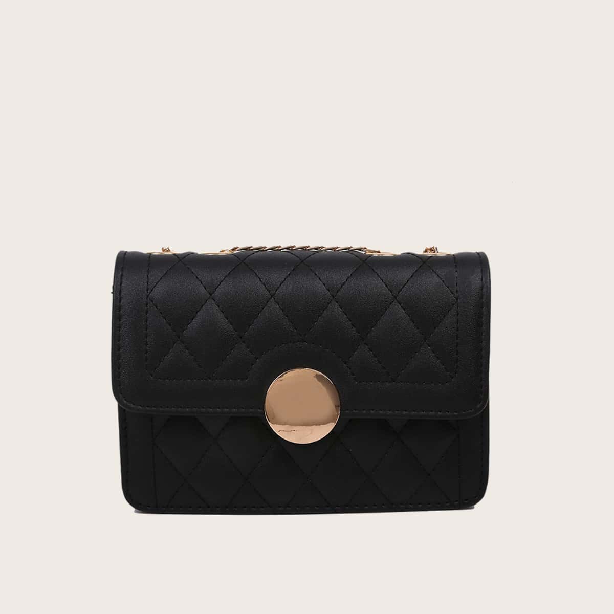 

Quilted Chain Crossbody Bag, Black