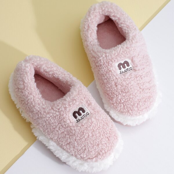 

Letter Embroidered Fluffy Slippers, Pink