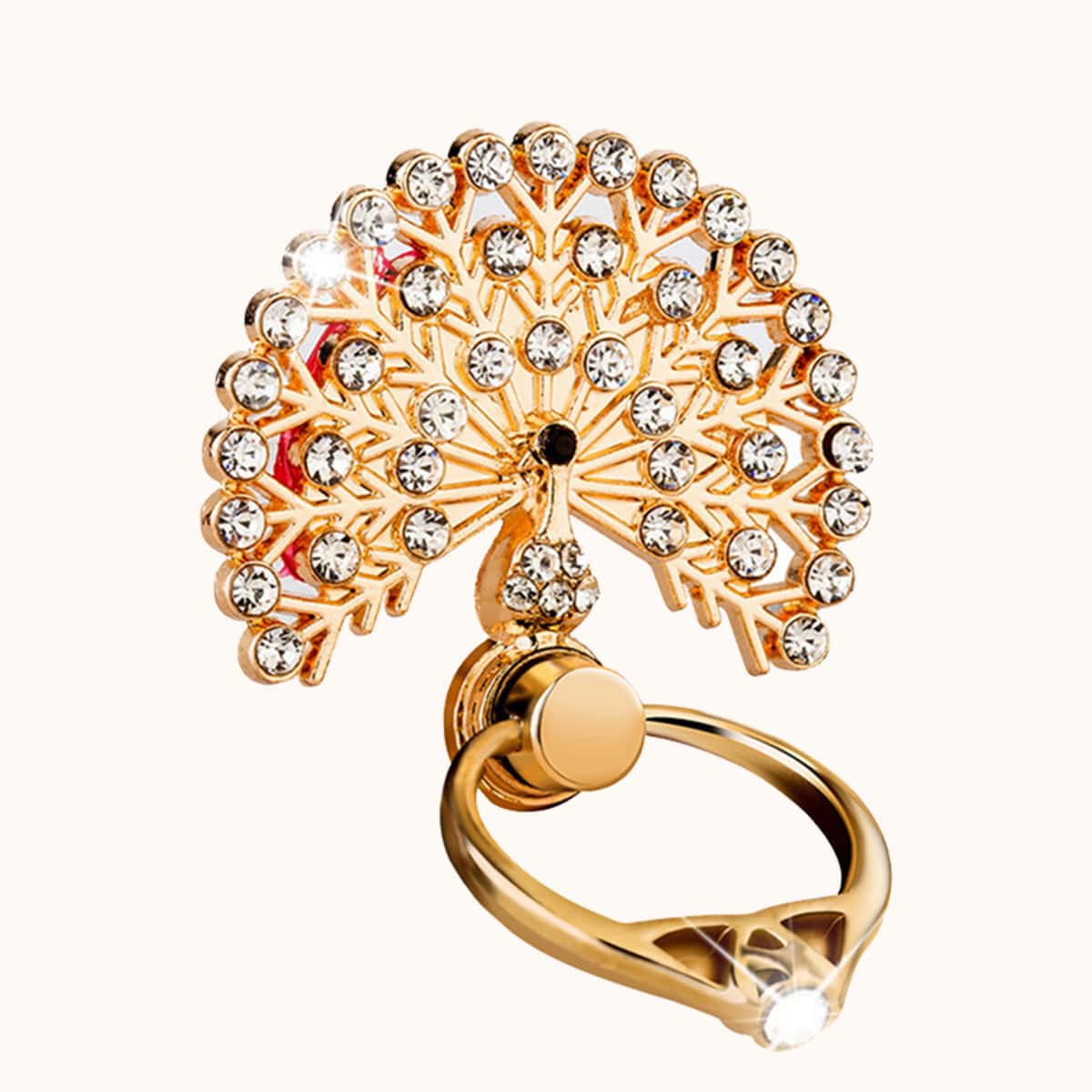 

Rhinestone Decor Peacock Design Phone Ring, White