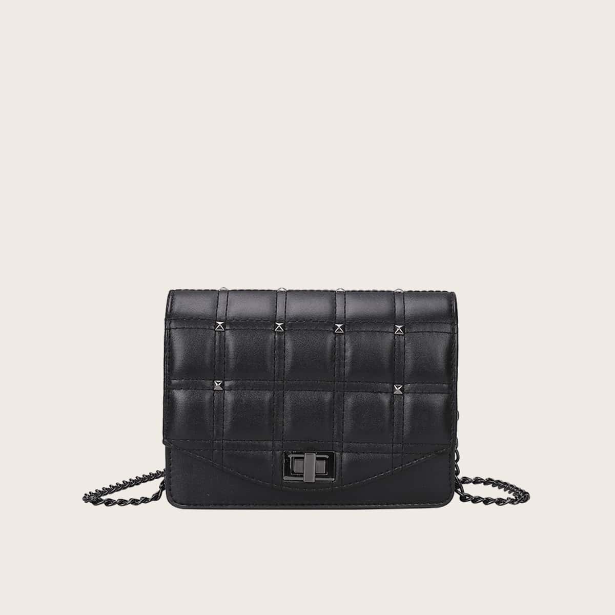 

Studded Quilted Crossbody Bag, Black