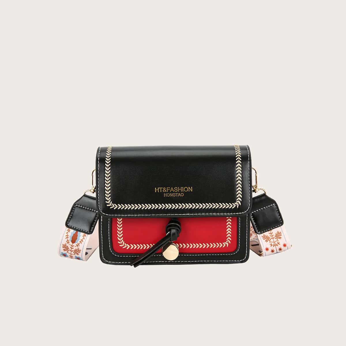 

Colorblock Leaf Trim Crossbody Bag, Black
