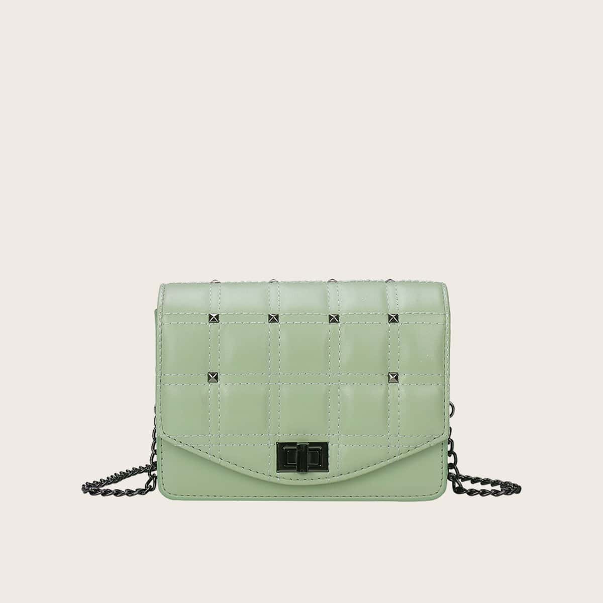 

Studded Quilted Crossbody Bag, Green