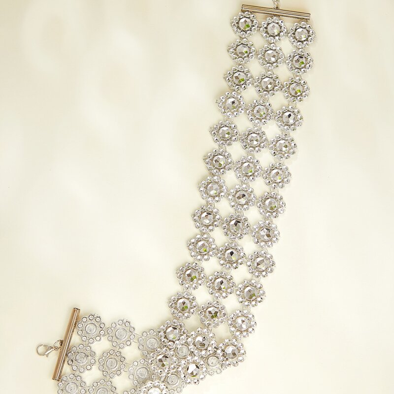 

Rhinestone Decor Wide Choker, Silver